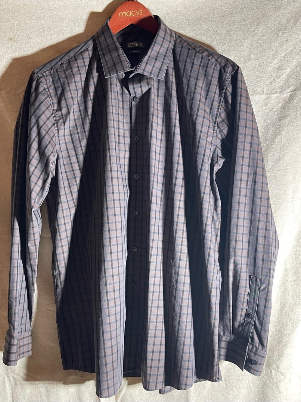 Kenneth Cole Reaction Men's Blue and Gray Plaid Dress Shirt